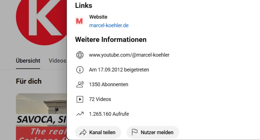 Aktuelle YouTube-Statistiken - immerhin 1350 Abonnenten für den Start.